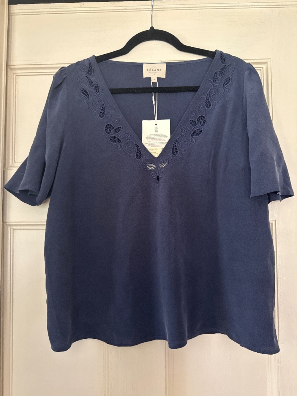 NWT Sezane Silk Minara Blouse in Marine Size 8